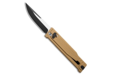 Image of Reate Knives Reate EXO-OG Drop Point OTF Gravity Knife Tan Line Pattern Al 3.75" Two-Tone, Tan, Nitro-V, adult, BHQ-229184