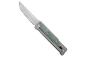 Image of Reate Knives Reate OG EXO Tanto OTF Knife Bead Blast Ti/Green Micarta Inlay 3.75" SW/Satin, Silver/Green, Elmax, adult, BHQ-226117