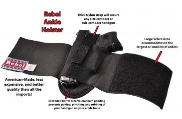 Image of Rebel Ankle Holster, Black, Amidextrous, Sub-Compact and Compact, REBEL-ANKLE