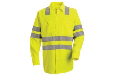 Image of Red Kap Hi-Visibility Work Shirt - Class 3 Level 2, FLUORESCENT YELLOW/GREEN, RGL SS14ABRGL