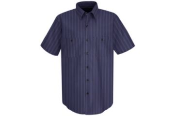 Image of Red Kap Industrial Stripe Work Shirt, Blue w/ Brown/White Str., SSM SP20ICSSM
