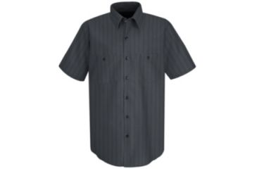 Image of Red Kap Industrial Stripe Work Shirt, Charcoal w/Blue/White Str., SSL SP20GISSL