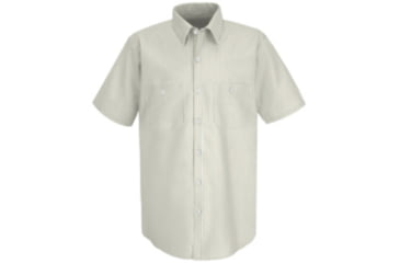 Image of Red Kap Industrial Stripe Work Shirt, White/Brown Stripe, SSXL SP20WTSSXL