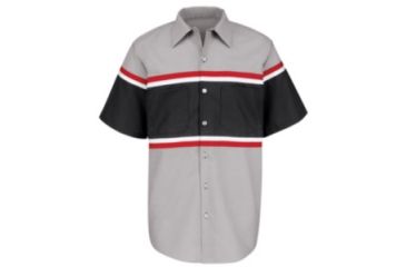 Image of Red Kap Technician Shirt, Gray / Black w/ Red / White, SSL SP24GMSSL