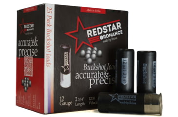 Image of RedStar Ordnance 12 Gauge 9 Pellet 2 3/4in 00 Buck Centerfire Shotgun Ammo, 25 Rounds, Black, RSOBUCK