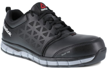 Image of Reebok Sublite Cushion Athletic Oxford, Alloy Toe Mid Work Shoe - Women's, 10 US, Wide, Black/Grey, 690774452183