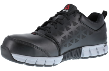Image of Reebok Sublite Cushion Athletic Oxford, Alloy Toe Mid Work Shoe - Women's, 10 US, Wide, Black/Grey, 690774452183