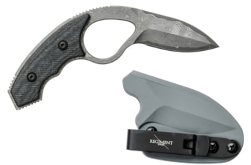 Image of Regiment Blades Low Viz Pro Damascus Limited Series Mod 1 Fixed Blade Knife, 2.3in, Steel, Black/Grey Handle, Black/Gray, 6inch, RB-LVP-LDM1