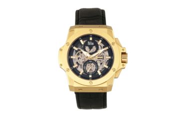 Image of Reign Commodus Automatic Skeleton Leather-Band Watch, Gold/Black, One Size, REIRN4004