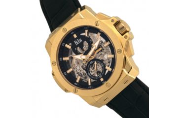 Image of Reign Commodus Automatic Skeleton Leather-Band Watch, Gold/Black, One Size, REIRN4004