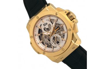 Image of Reign Commodus Automatic Skeleton Leather-Band Watch, Gold/Silver, One Size, REIRN4003