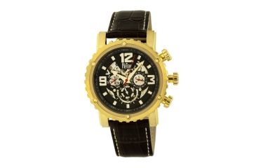 Image of Mens Alpin Watch,45mm,Black Dial,Gold Bezel,Black Leather Strap