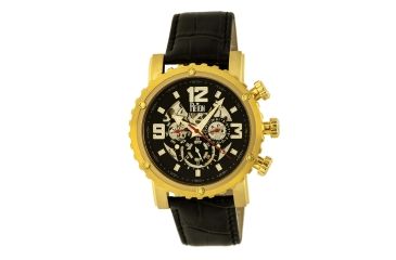Image of Mens Alpin Watch,45mm,Black Dial,Gold Bezel,Dark Brown Leather Strap