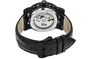 Image of Reign Mens Stavros Automatic Skeleton Dial Crocodile-Embossed Leather Strap Watch Black Bezel, Black/Circle-shaped Case, Black/analog Dial, Black Hands REIRN3705