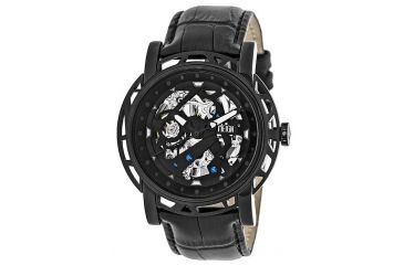Image of Reign Mens Stavros Automatic Skeleton Dial Crocodile-Embossed Leather Strap Watch Black Bezel, Black/Circle-shaped Case, Black/analog Dial, Black Hands REIRN3705