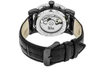 Image of Reign Mens Stavros Automatic Skeleton Dial Crocodile-Embossed Leather Strap Watch Silver Bezel, Black/Circle-shaped Case, Grey/analog Dial, Black Hands REIRN3704