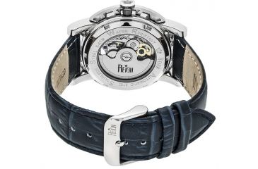 Image of Reign Mens Stavros Automatic Skeleton Dial Crocodile-Embossed Leather Strap Watch Silver Bezel, Silver/Circle-shaped Case, Navy/analog Dial, Silver Hands REIRN3702
