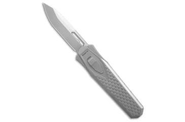 Image of Remette Knife REMETTE RT-Swordfish Reverse Tanto OTF Gravity Knife Ti + Blue/Red CF 3" Satin, Gray, Bohler M390, adult, BHQ-203800