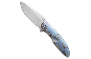 Image of Remette REMETTE RT-Cool Whale Frame Lock Knife Ti 3.4" Sandblast, Blue/Gray, Bohler M390, adult, BHQ-226741