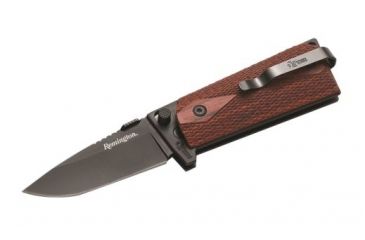 Image of Remington Model 1911 Officer's Fold Knife, black titanium finish, 1911 style checkered rosewood handle R17553