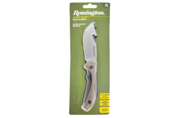 Image of Remington Sportsman 8in Skinner Fixed Blade Knife w/Gut Hook, 440 Stainless Steel, V-Flat Stonewashed Blade, Tan/Black Molded Handle, 15676