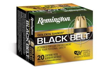 Image of Remington Golden Saber Black BeltHandgun Cartridges, 9 mm +P, Belted Brass Jacketed Hollow Point, 124 Grain, 20 - Rounds, 29427