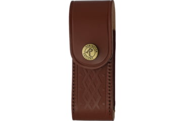 Image of Remington Guide Folding Knife, 4in Closed, 3in Satin Stainless Trailing Point Blade, Wood/Stag Bone Handle, Brown Leather Belt Sheath, R15726