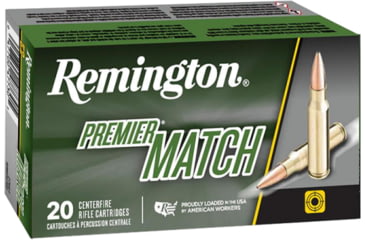 Image of Remington Premier Match .223 52 Grain Boat Tail Hollow Point Brass Cased Centerfire Rifle Ammo, 20 Rounds, 27682