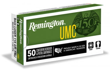 Image of Remington UMC 9 mm Luger 115 Grain Jacketed Hollow Point Centerfire Pistol Ammo, 50 Rounds, 23752