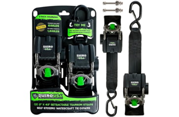 Image of Rhino USA 2x43in Retractable Transom Tie-Down Straps 2-Pack, Stainless Steel, Black, One Size, TD-MSTR2X43-STNLS
