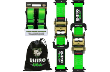 Image of Rhino USA E-Track Ratchet Tie-Down Straps, 2 per Pack, Green, 2inch x 16 ft, TD-SSET2X16-GRN