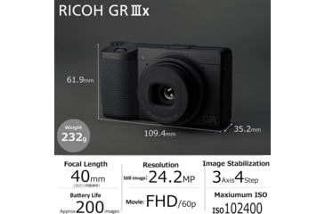 Image of Ricoh GR IIIx Digital Camera, Black, 15286
