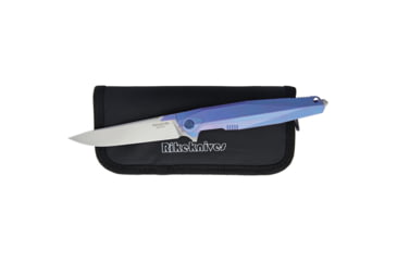 Image of Rike Knife 1707SB Tiium Blue Framelock Folding Pocket Folding Knife, 3.75in Satin M390 SS Drop Point, Blue Anodized Titanium Handle, Pocket Clip, Black Nylon Zippered Case, Blue, 1707S BLUE