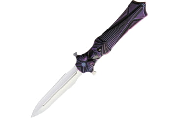 Image of Rike Knife Amulet Linerlock Purple Folding Knife, 3.75 mirror finish double edge Bohler M390 stainl, Black and purple sculpted titanium handle, RKAMULETBP