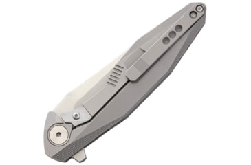 Image of Rike Knife Framelock M390 Blade Folding Knife, 3.25in Satin Bohler M390 SS Drop Point, Gray Titanium Handle, Pocket Clip, Black Nylon Case, RK1508S
