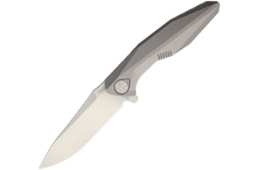 Image of Rike Knife Framelock M390 Blade Folding Knife, 3.25in Satin Bohler M390 SS Drop Point, Gray Titanium Handle, Pocket Clip, Black Nylon Case, RK1508S
