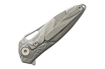 Image of Rike Knife Hummingbird Framelock Folding Knife, 1.63in Damasteel Ds93X Drop Point, Satin Titanium Handle, Pocket Clip, Thumb Pull, Black Kydex Neck Sheath, MINI PLAIN