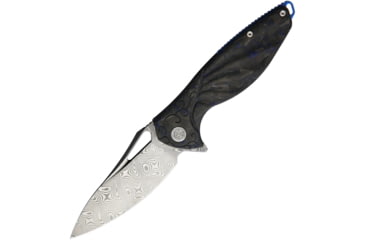 Image of Rike Knife Hummingbird Plus Linerlock Folding Knife, 3.5 Damasteel blade, Black and blue carbon fiber handle, RKHBPDBCF