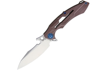 Image of Rike Knife M1 Framelock Folding Knife, 4in Mirror 154Cm SS Blade, Brown G10 Handle With Bronze Titanium Back Handle, Pocket Clip, Black Nylon Case, RKM3-KB