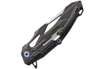 Image of Rike Knife M1 Framelock Folding Knife, 4in S35Vn SS Tanto Blade, Black Stonewash Titanium Handle, Thumb Pull, Pocket Clip, Black Stonewash And Satin Blade, Black Nylon Case, M1BS