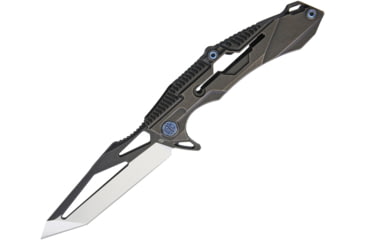 Image of Rike Knife M1 Framelock Folding Knife, 4in S35Vn SS Tanto Blade, Black Stonewash Titanium Handle, Thumb Pull, Pocket Clip, Black Stonewash And Satin Blade, Black Nylon Case, M1BS