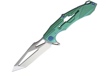 Image of Rike Knife M1 Framelock Folding Knife, 4in S35Vn SS Tanto Blade, Green Stonewash Titanium Handle, Pocket Clip, Thumb Pull, Stonewash And Satin Blade, Black Nylon Case, M1 GREEN