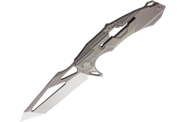 Image of Rike Knife M1 Framelock Folding Knife, 4in S35Vn SS Tanto Blade, Stonewash Titanium Handle, Pocket Clip, Thumb Pull, Stonewash And Satin Blade, Black Nylon Case, M1-SW