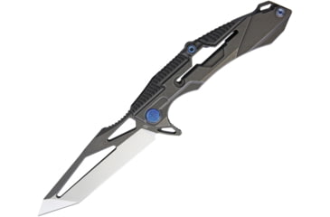 Image of Rike Knife M1 Framelock Folding Knife, 4in S35Vn SS Tanto Blade, Titanium Handle, Thumb Pull, Dark Gray Stonewash And Satin Blade, Dark Gray Stonewash Handle, Black Nylon Case, M1-DG