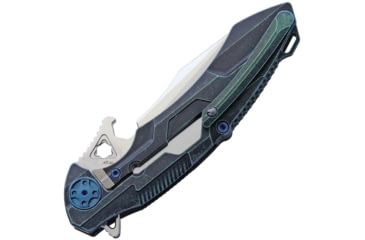 Image of Rike Knife M1 Framelock Folding Knife, 4in Satin Bohler M390 SS Blade, Carbon Fiber Handle With Green Anodized Titanium Back Handle, Pocket Clip, Black Nylon Case, M3-CFG