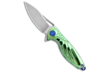 Image of Rike Knife Rike Knife Hummingbird Mini Flipper Knife Green Titanium 1.5" Damascus, Green, Damascus, adult, BHQ-76151