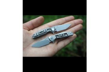 Image of Rike Knife Rike Knife Mini Frame Lock Flipper Knife Titanium 1.5" Bead Blast, Gray, Bohler M390, adult, BHQ-68280