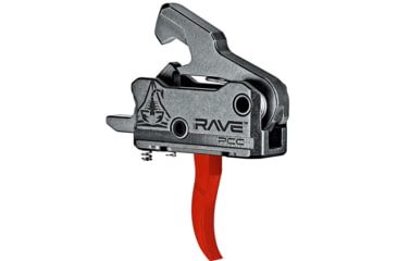 Image of RISE Armament Rave 9 mm PCC Trigger with Anti-Walk Pins, Curved, 3.5lb Pull Weight, Anodized, Black/Red, T017-PCC-RED