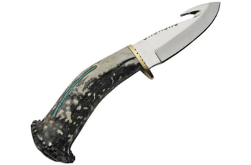 Image of Rite Edge Guthook Knife, 4.25 mirror finish stainless guthook blade, Deer stag handle with turquoise inlay, RU-DHB2