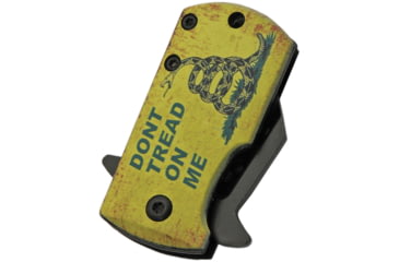 Image of Rite Edge Money Clip Tread A/O Folding Knife, 2.25in Closed, 1.5in Black SS Sheepsfoot Blade, Aluminum Handle, Don't Tread On Me Handle Artwork, 300590-YW